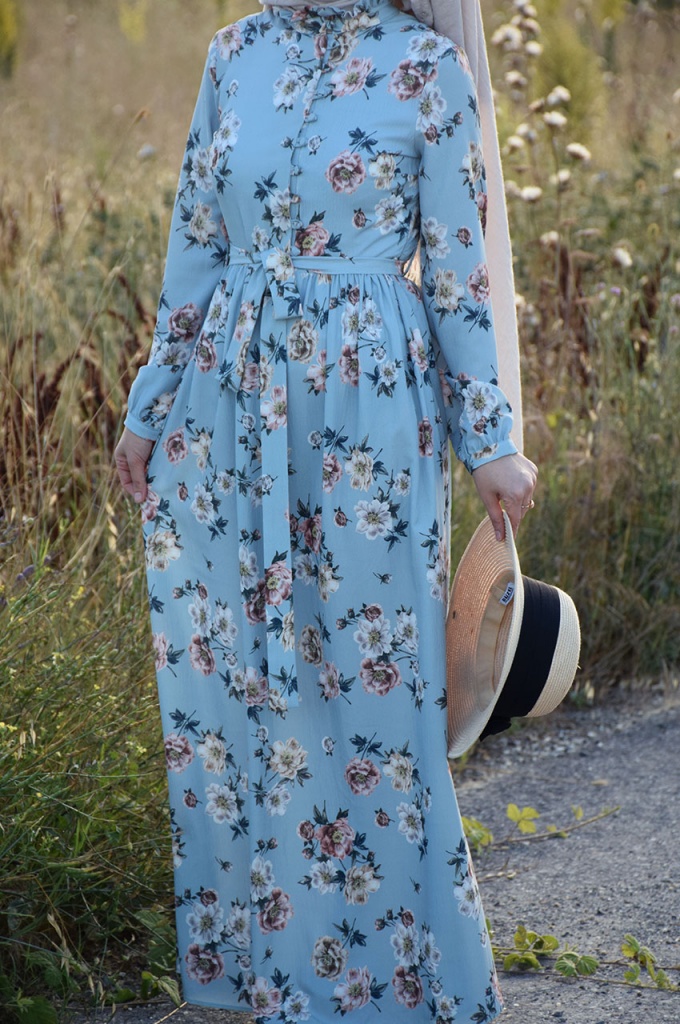 Çiçekli Mavi Naif Elbise
