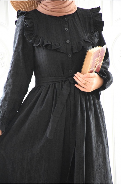 Pamuklu Siyah Renk Zarif Elbise