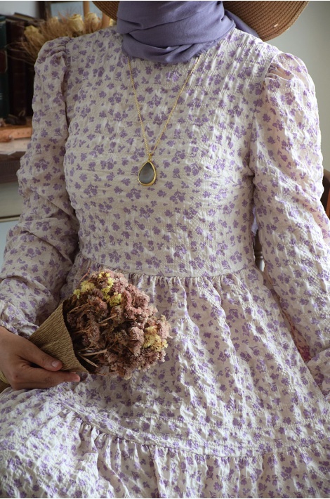 Mini Lila Çiçekli Elbise