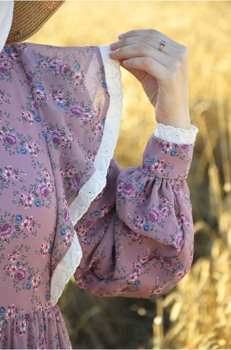 Çiçekli Pembe Renk Şifon Elbise