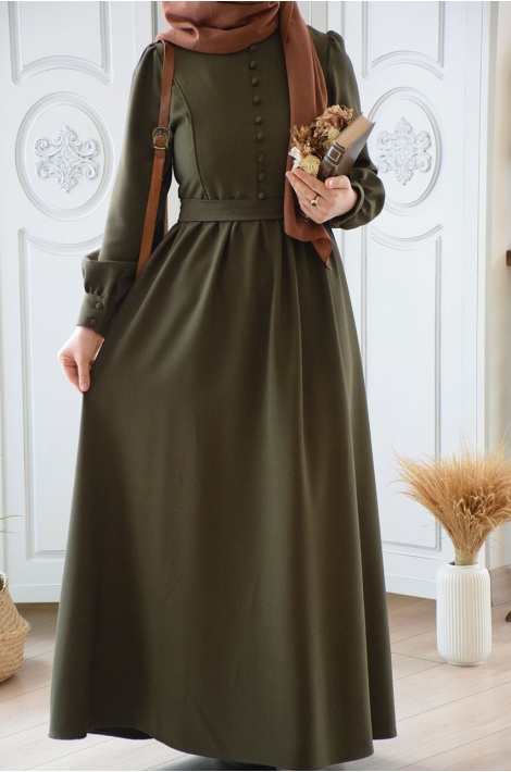 Haki Renk Zarif Model Elbise