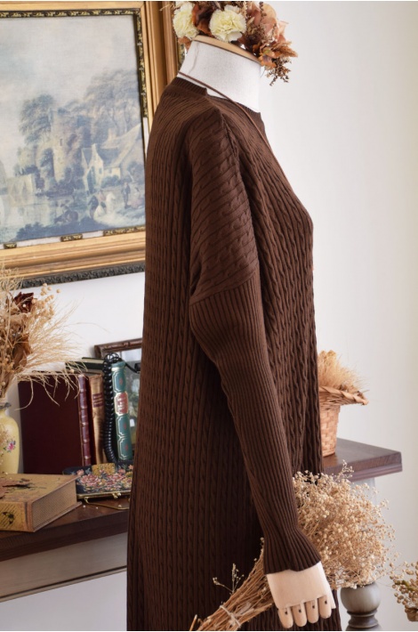 Örgü Model Kahverengi Triko Elbise