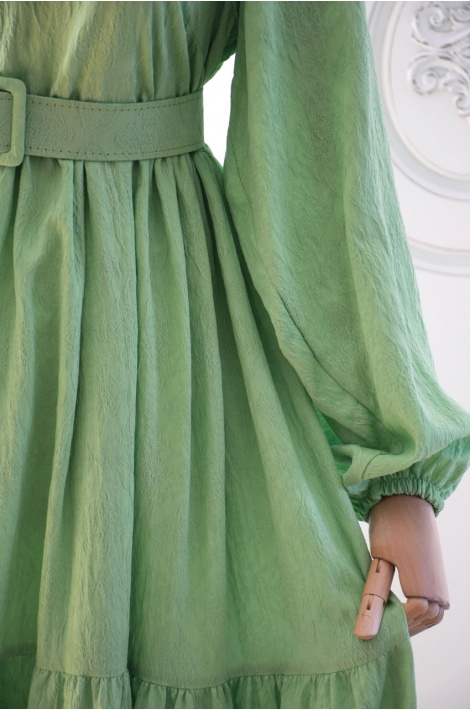 Kemerli Model Yeşil Renk Elbise