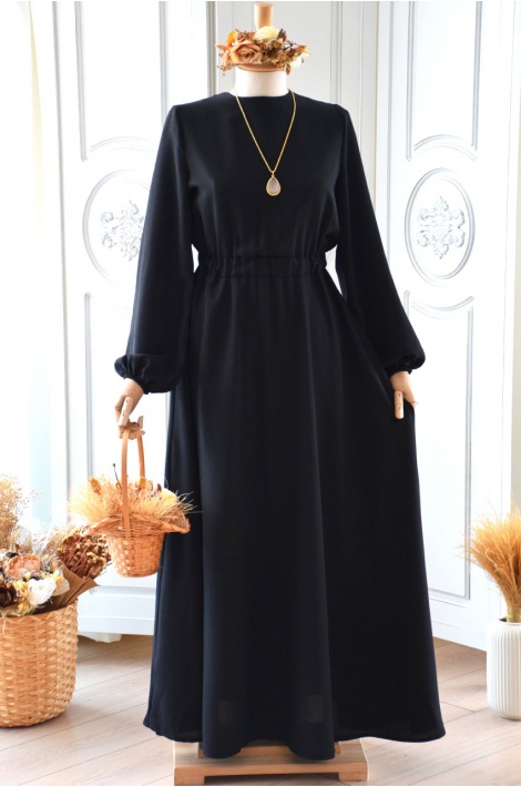 Kloş Model Siyah Renk Krep Elbise