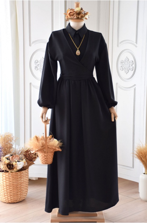 Baglamalı Bolera Elbise Siyah Renk