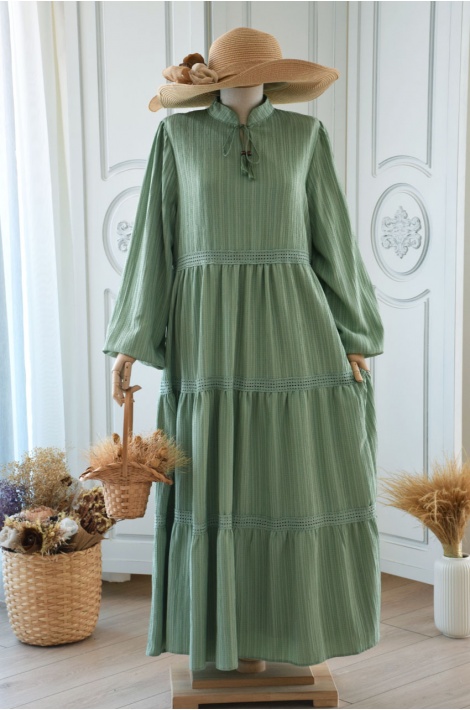Fisto Şeritli Elbise Mint Yeşili