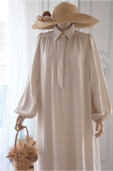 Robalı Model Müslin Elbise Taş Rengi