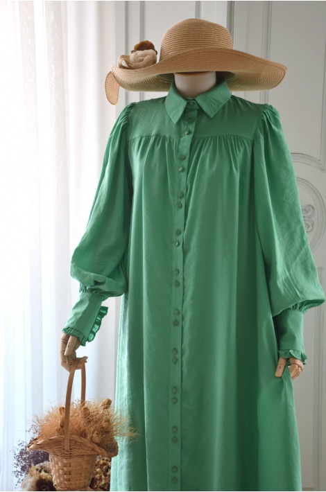 Tensel Pamuk Yeşil Renk Elbise