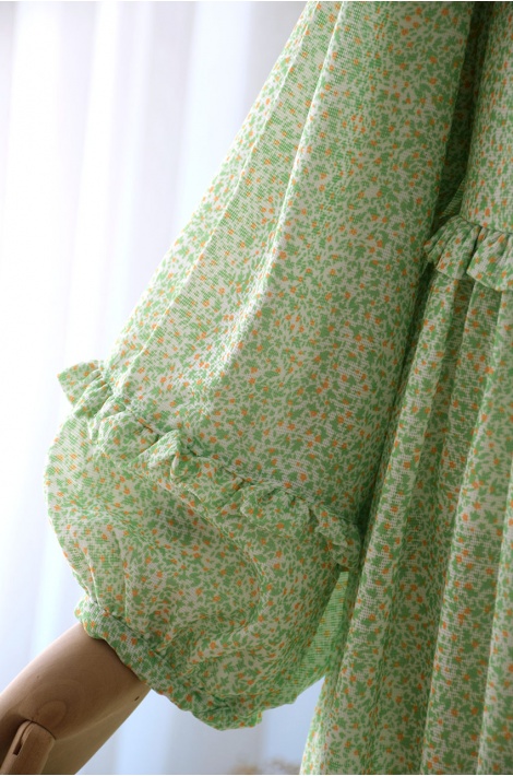 Çıtır Desenli Yeşil Renk Elbise