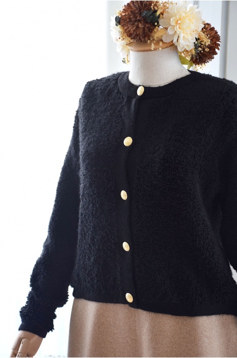 Bürümcüklü Siyah Renk Düğmeli Triko Ceket
