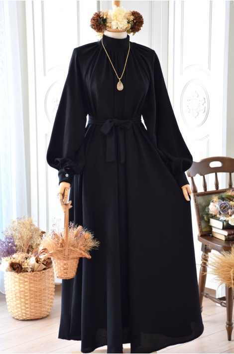 Mevlana Model Krep Elbise Siyah Renk