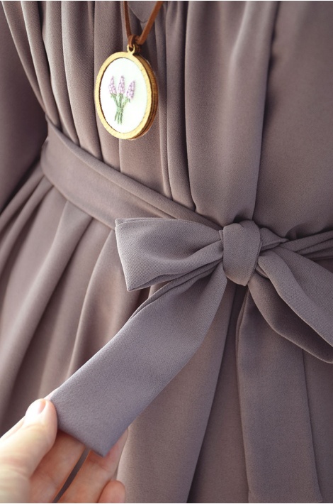Robalı Model Krep Elbise Soft Eflatun