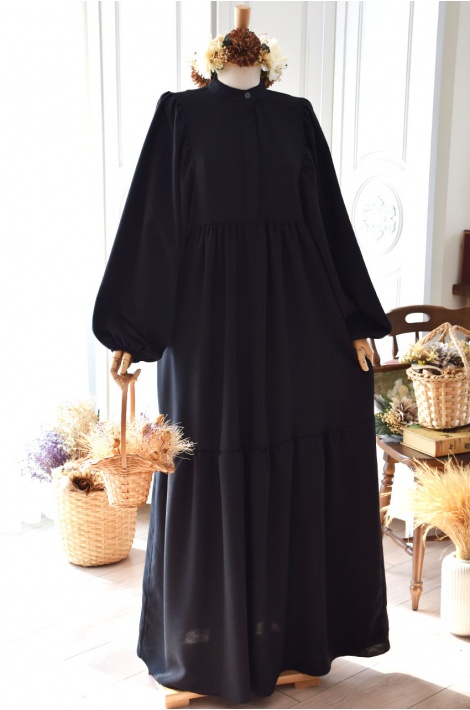 Balon Kol Model Elbise Siyah Renk