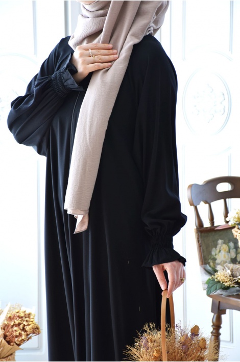 Fermuarlı Hijab Ferace Siyah Renk