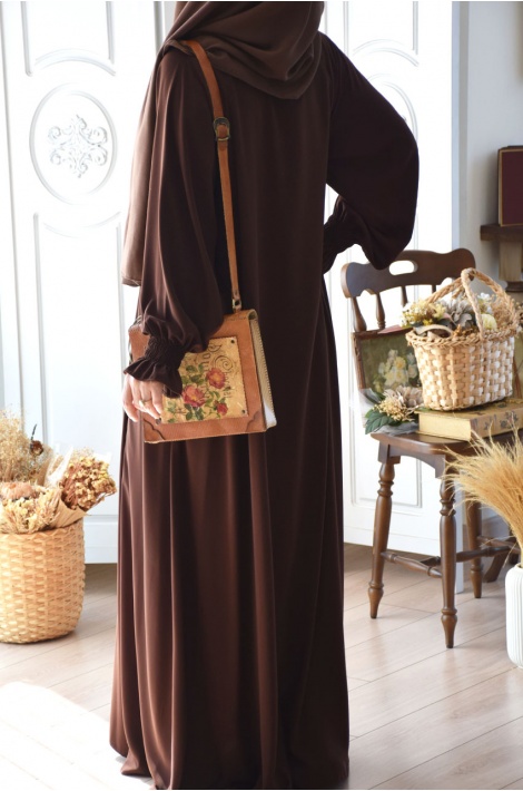 Fermuarlı Hijab Ferace Kahverengi
