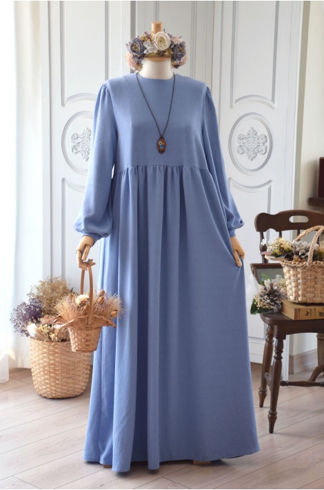 Yaka Detaylı Elbise İndigo Mavisi
