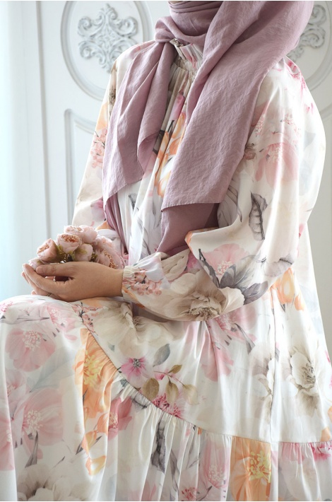 Romantik Tablo Elbise Pembe Çiçekli
