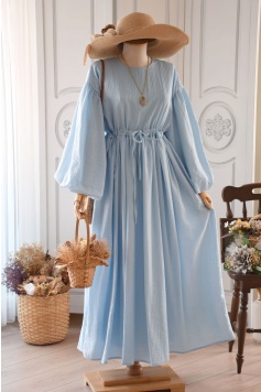 Belden Büzgülü Model Elbise Bebe Mavisi