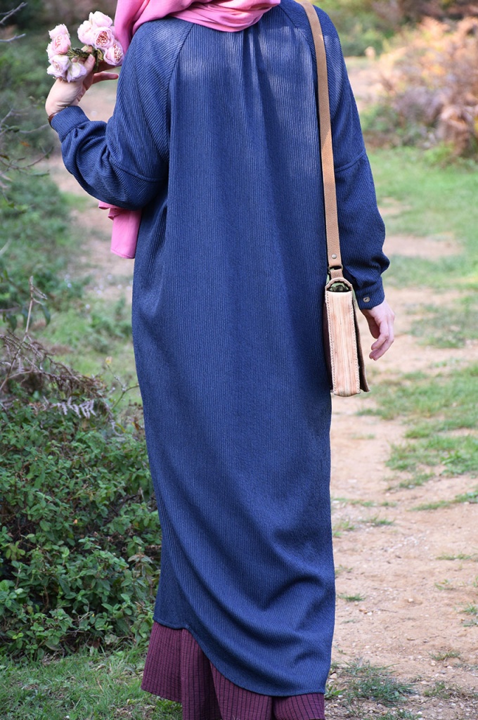 Yarasa Kol Salaş Model Lacivert Renk Uzun Hırka