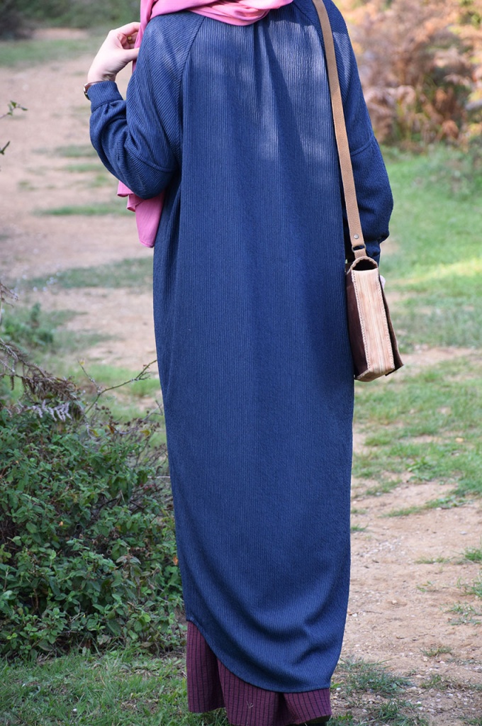 Yarasa Kol Salaş Model Lacivert Renk Uzun Hırka