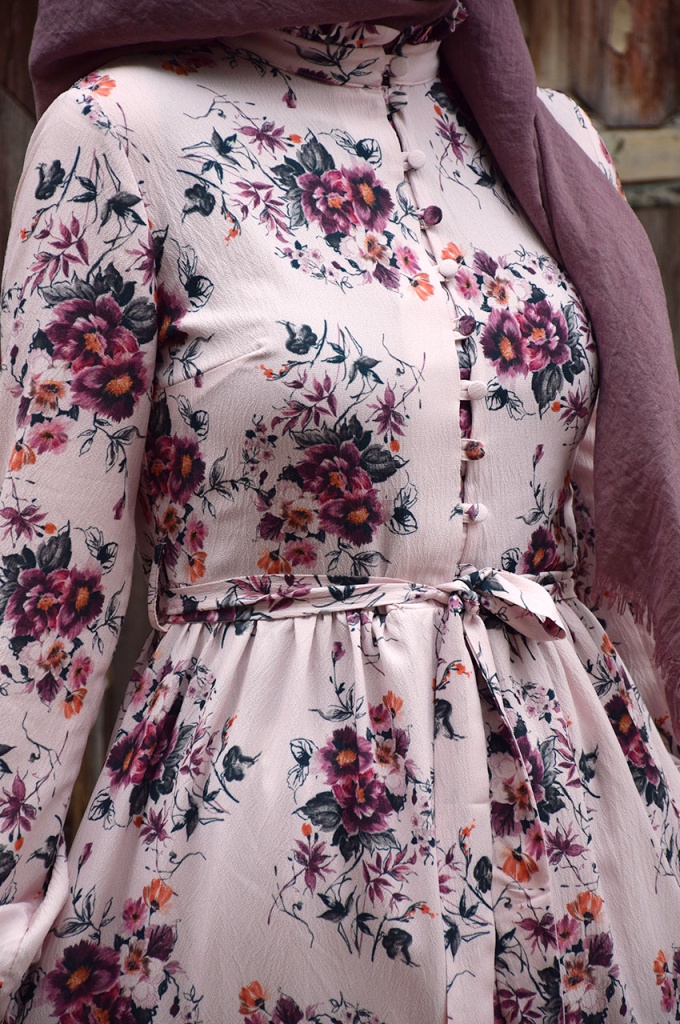 Çiçekli Soft Pembe Krep Elbise
